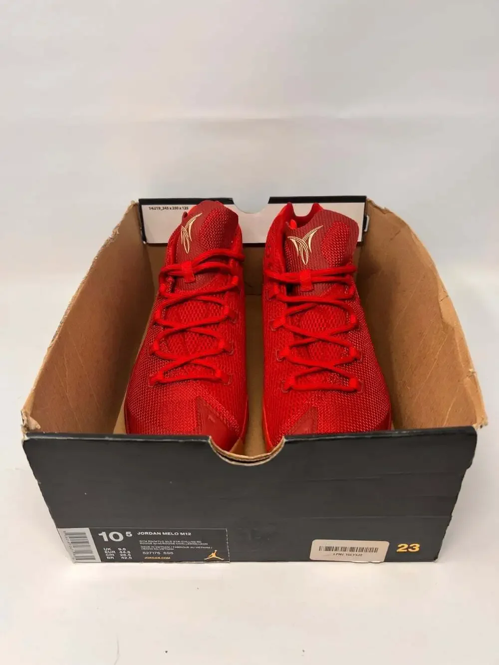 Nike Air Jordan Melo M12 Big Apple Gym Red Gold Men's 10.5 Shoes w/ Box